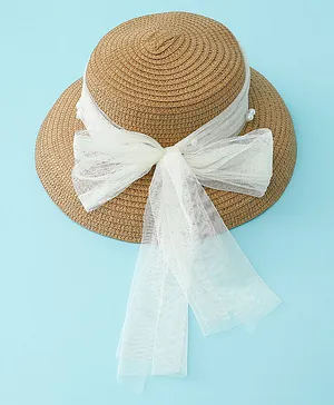 Babyhug Straw Hats With Bow Applique -Brown