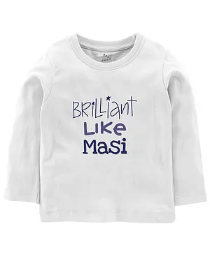 Zeezeezoo Full Sleeves Family Theme Brilliant like Masi Printed T Shirt - White