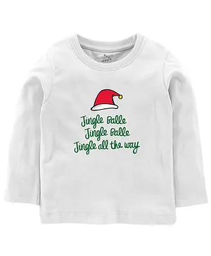 Zeezeezoo Full Sleeves Christmas Theme Jingle Balle Jingle Balle Printed T Shirt - White