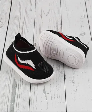 Jazzy Juniors Abstract Design Woven Mesh Unisex Casual Slip On Shoes - Black & Red