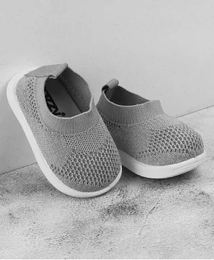 Jazzy Juniors Solid Woven Mesh Unisex Casual Slip On Shoes - Grey