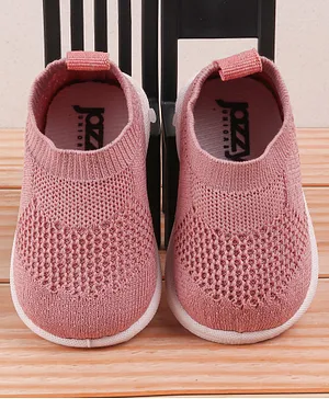 Jazzy Juniors Solid Woven Mesh Casual Slip On Shoes - Pink