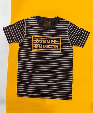 L'iL BRATS Half Sleeves Striped Summer Mode On Printed Tee  - Black