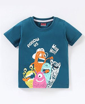 Babyhug Half Sleeves T-Shirt Monster Print - Blue