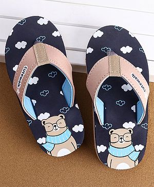 Cute Walk by Babyhug Flip Flops Teddy Print - Blue