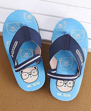 Cute Walk by Babyhug Flip Flops With Back Strap Bear Print - Blue