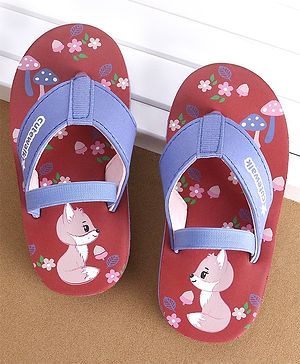 Cute Walk by Babyhug Flip Flops With Back Strap Fox Print - Maroon