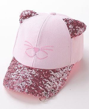 Babyhug Baseball Sequine Design Cap Red - Circumference 51 cm