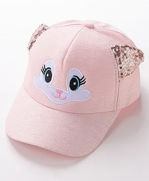Babyhug Baseball Cap Ear Applique & Kitty Embroidery Pink- Cap Circumference 51 cm