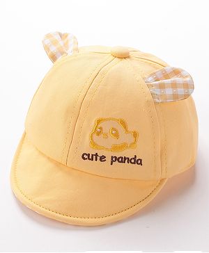 Babyhug Cute Panda Embroidered Baseball Cap Yellow - Circumference 46 cm