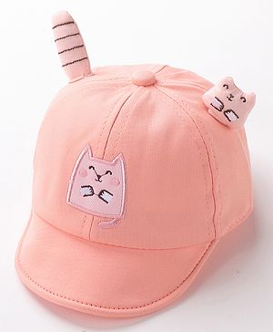 Babyhug Baseball Cap Kitty Embroidery & Applique Orange- Cap Circumference 46 cm