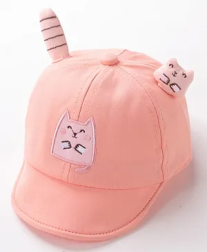Babyhug Baseball Cap Kitty Embroidery & Applique Orange- Cap Circumference 46 cm