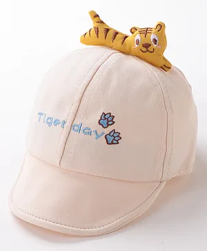 Babyhug Tiger Applique Baseball Cap Beige - Circumference 46 cm