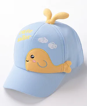 Babyhug Whale Embroidery With Text Print Cap - Blue