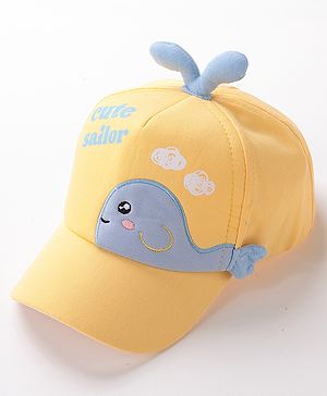 Babyhug Whale Embroidery With Text Print Cap - Yellow