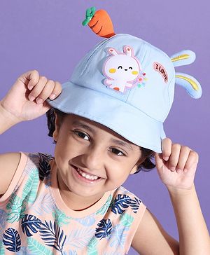 Babyhug Bucket Hat Bunny Design Blue - Diameter 17 cm