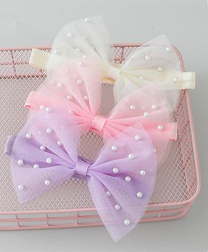 Babyhug Headbands with Bow Applique Free Size Pack of 3 - Purple & White