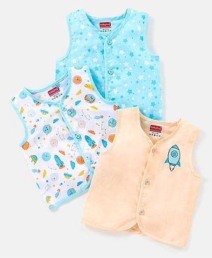 Babyhug 100% Cotton Woven Sleeveless Jhabla Star Print Pack Of 3 - Orange & Blue