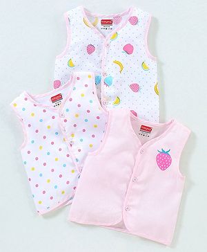 Babyhug 100% Cotton Woven Sleeveless Jhabla Polka Dot Print Pack Of 3 - Pink & White