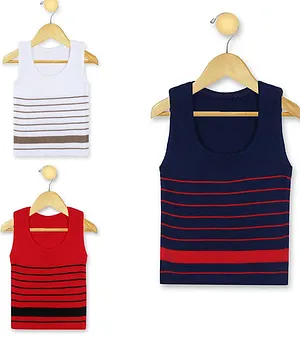 KNITCO Pack Of 3 Striped Vest Sweaters - White Red Navy Blue