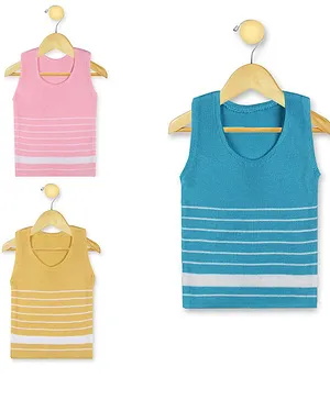 KNITCO Pack Of 3 Striped Vest Sweaters - Pink Yellow & Turquoise Blue