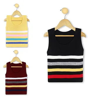 KNITCO Pack Of 3 Striped Vest Sweaters - Black Maroon Yellow