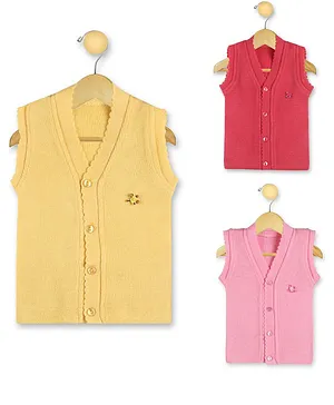 KNITCO Pack Of 3 Solid Vest Sweaters - Yellow  Pink