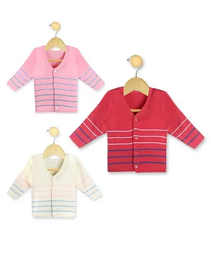 KNITCO Pack Of 3 Full Sleeves Striped Sweaters - Pink Off White