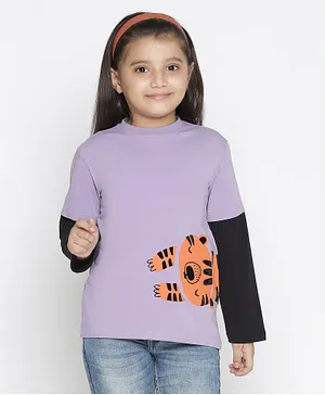 SpyBy Full Sleeves Playful Tiger Printed Tee - Purple