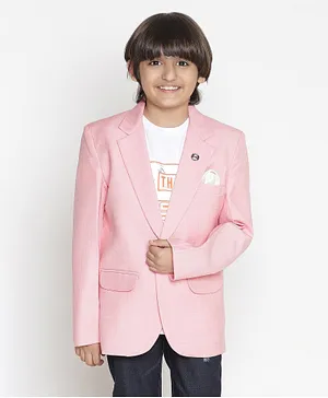 SpyBy Full Sleeves Solid Curved Hem Blazer With The Future Printed Tee - Pink