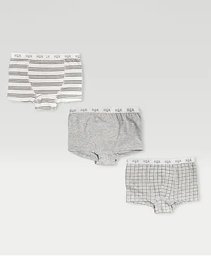 haus & kinder Pack Of 3 Solid & Striped With Checked Boxers - Grey & White