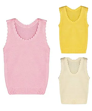 KNITCO Pack Of 3 Solid Vest Sweaters - Pink Yellow & Off White