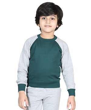 Aww Hunnie Raglan Full Sleeves Solid Sweatshirt - Green