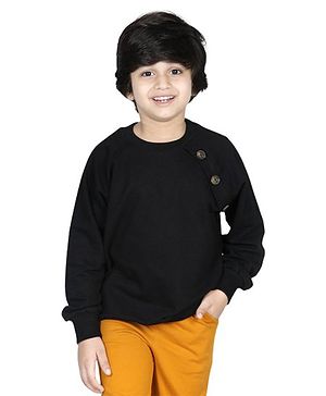 Aww Hunnie Full Sleeves Button Detailed Sweatshirt - Black