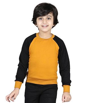 Aww Hunnie Full Raglan Sleeves Solid Sweatshirt - Mustard Yellow