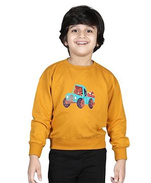 Aww Hunnie Full Sleeves Monster Truck Printed Sweatshirt - Mustard Yellow