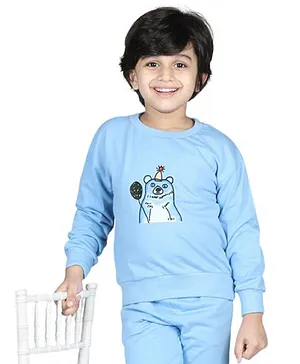 Aww Hunnie Full Sleeves Polar Bear Printed Sweatshirt - Blue