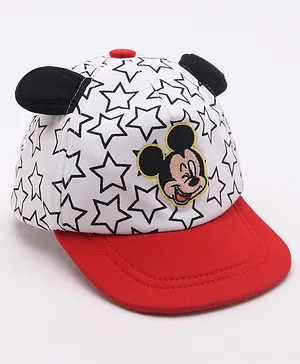 Disney by Babyhug  Mickey Mouse Print Summer Cap White & Red - Diameter 12 cm