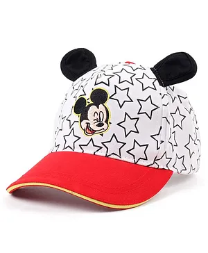 Disney by Babyhug  Mickey Mouse Print Summer Cap White & Red - Diameter 13 cm