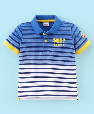 Babyhug Cotton Half Sleeves Polo T-Shirt Striped - Blue