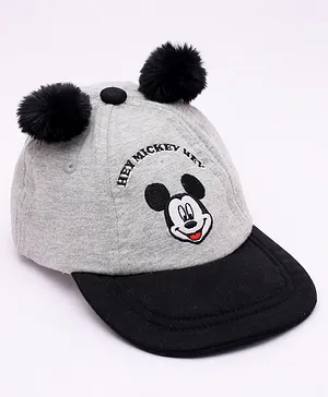 Disney by Babyhug  Mickey Mouse Print Summer Cap Grey - Diameter 12 cm