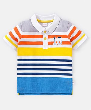 Babyhug Cotton Half Sleeves Striped T-Shirt Number Embroidery- Blue & Yellow