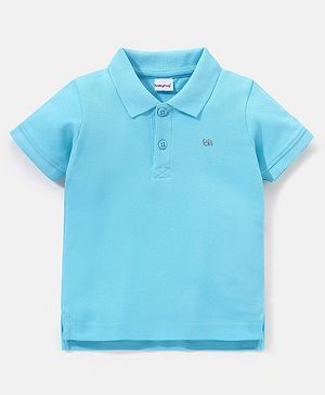 Babyhug Cotton Knit Half Sleeves Polo T-Shirt Solid - Blue