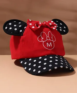 Disney By Babyhug Minnie Mouse Embroidered Summer Cap Red & Black - Circumference 56 cm