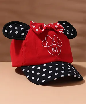 Disney By Babyhug Minnie Mouse Embroidered Summer Cap Red & Black  - Circumference 57 cm