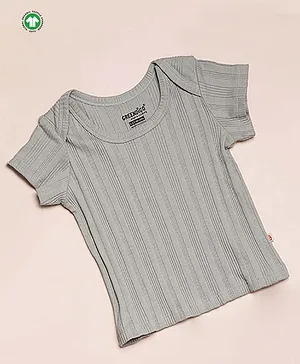 GREENDiGO Organic Cotton Half Sleeves Striped Self Design T Shirt - Olive Green