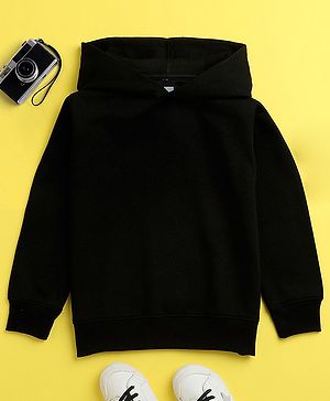 NUSYL Full Sleeves Solid Hooded Sweatshirt - Black