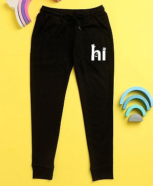 NUSYL Waving Hand & Hi Text Printed Track Pants - Black