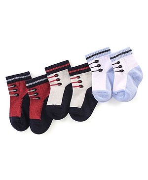 Cute Walk by Babyhug Ankle Length Anti-Bacterial Socks Lace Design Pack of 3 - Grey Black & Red