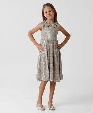 Kate & Oscar Sleeveless All Over Sequin Embellished Fit & Flare Dress - Silver